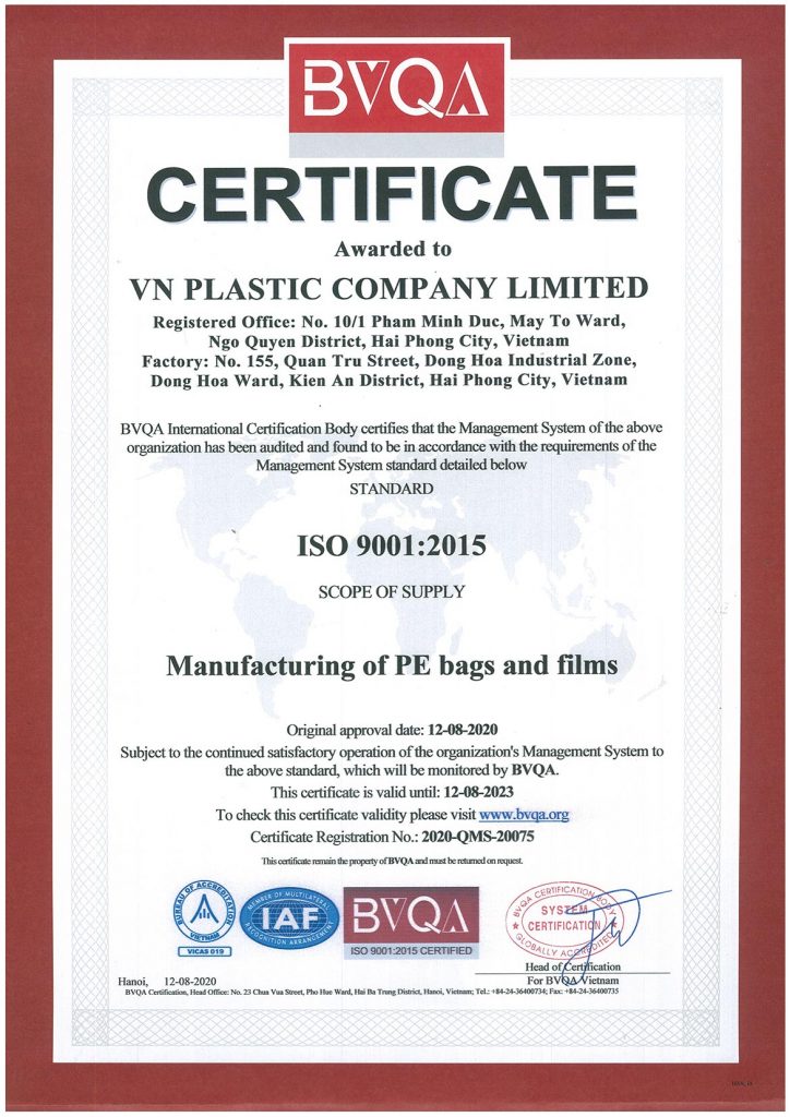 ISO 9001-2015 BVQA Certificate 