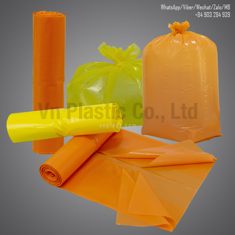 Plastic C fold garbage bags on roll