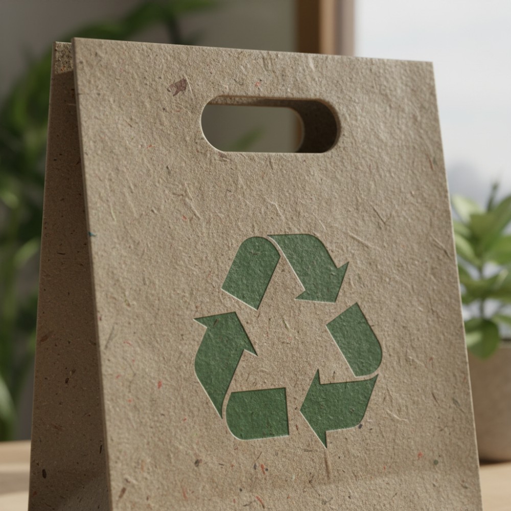 Here's your image of a die-cut handle bag made from recycled material: