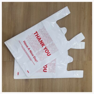 White printed Thank You T-Shirt Bag side view