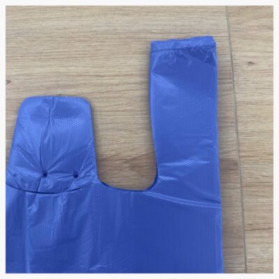 Blue and black high-gloss embossed T-shirt bags for UK retail