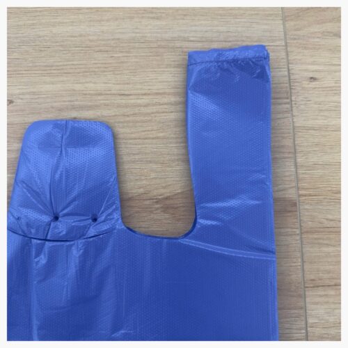 Blue and black high-gloss embossed T-shirt bags for UK retail